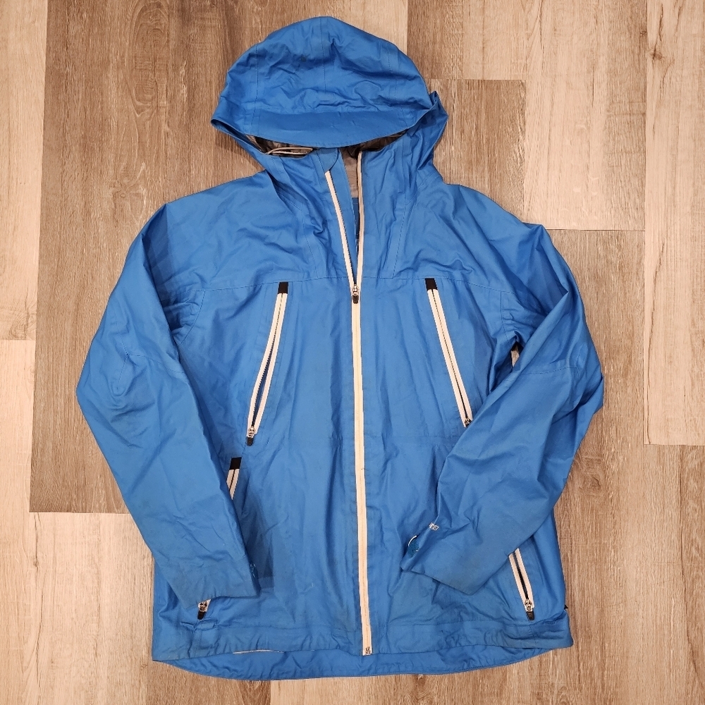 Sky Blue Raincoat with Hood and Zipper Closure